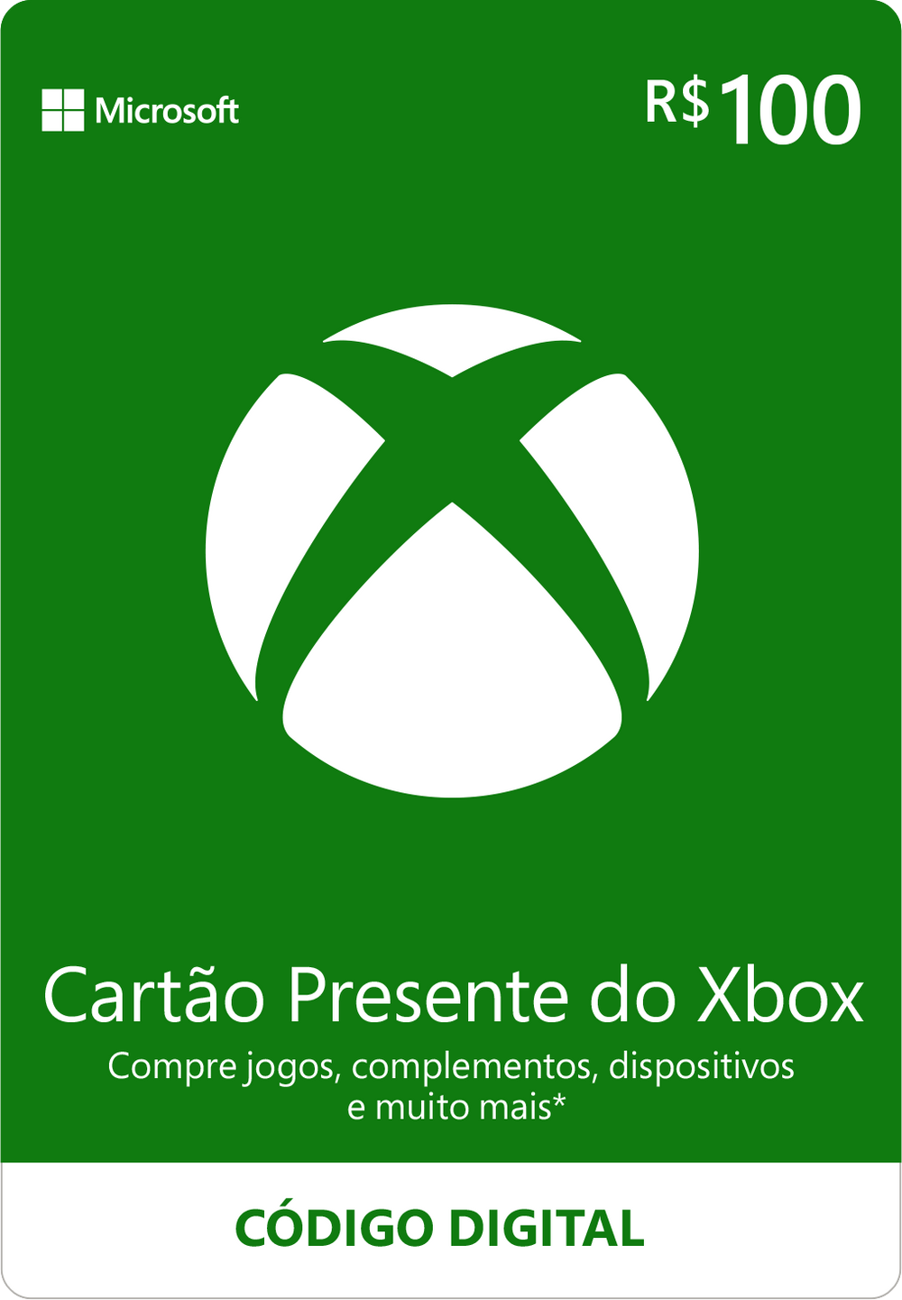 Cartão Presente R$ 100 Reais - Xbox
