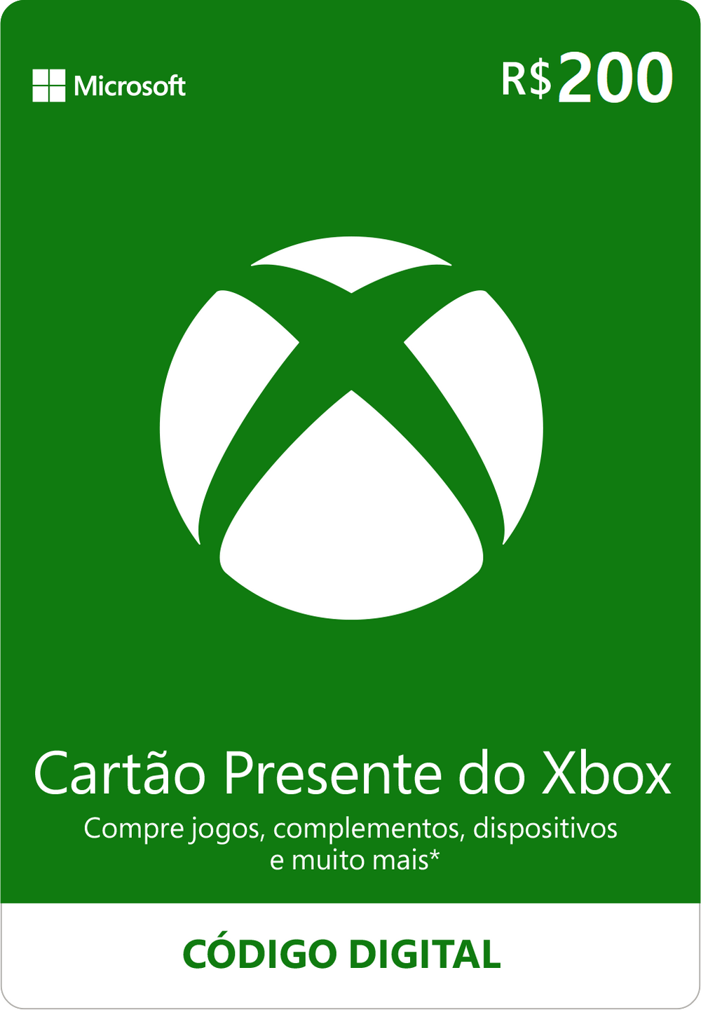 Cartão Presente do Xbox: R$200